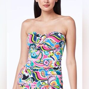 NWT Bleu by Rod Beattie Printed Twist Bandeau Tankini Swim Top Size 6